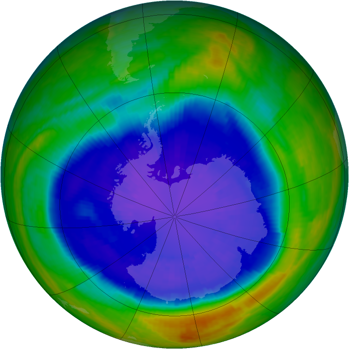 Antarctic ozone map for 12 September 2001